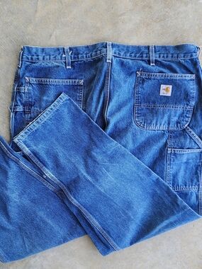 Carhartt Men's Blue Work Jeans - Durable Carpenter Style Work Wear Grunge